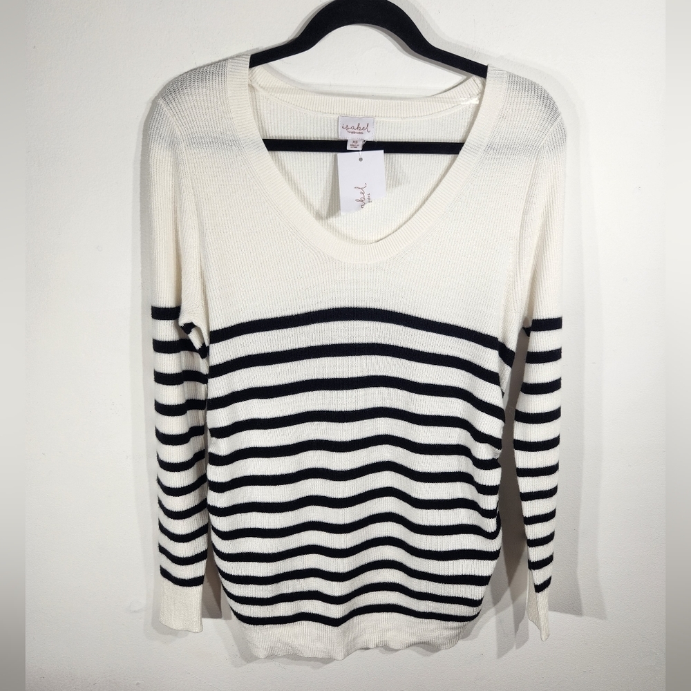 Ingrid Isabel Maternity Long Sleeve Shirt Womens XS White Black Striped Ribbed